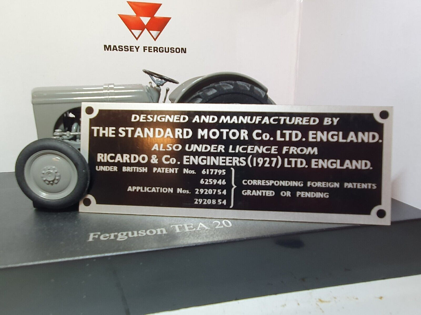 Standard Ferguson TE20 D TEF20 Tractor Diesel ID Patent Plate Ricardo & Co