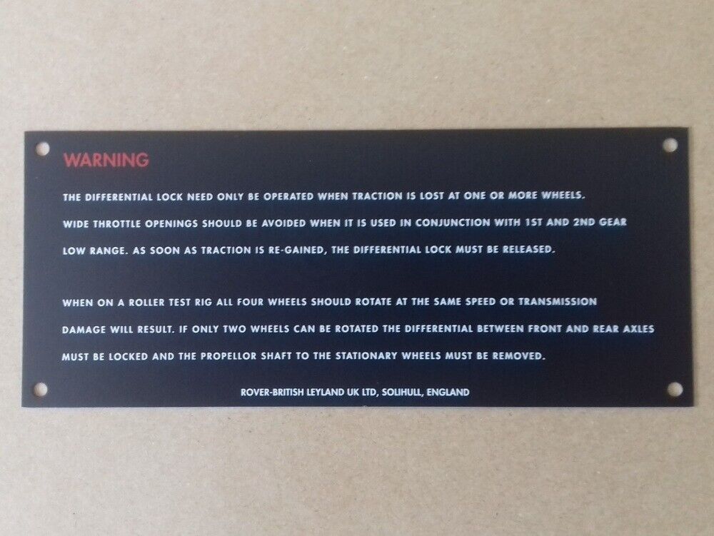 Range Rover Classic Land Rover Series 3 Stage One Warning Plate MRC9563 (1970-1985)