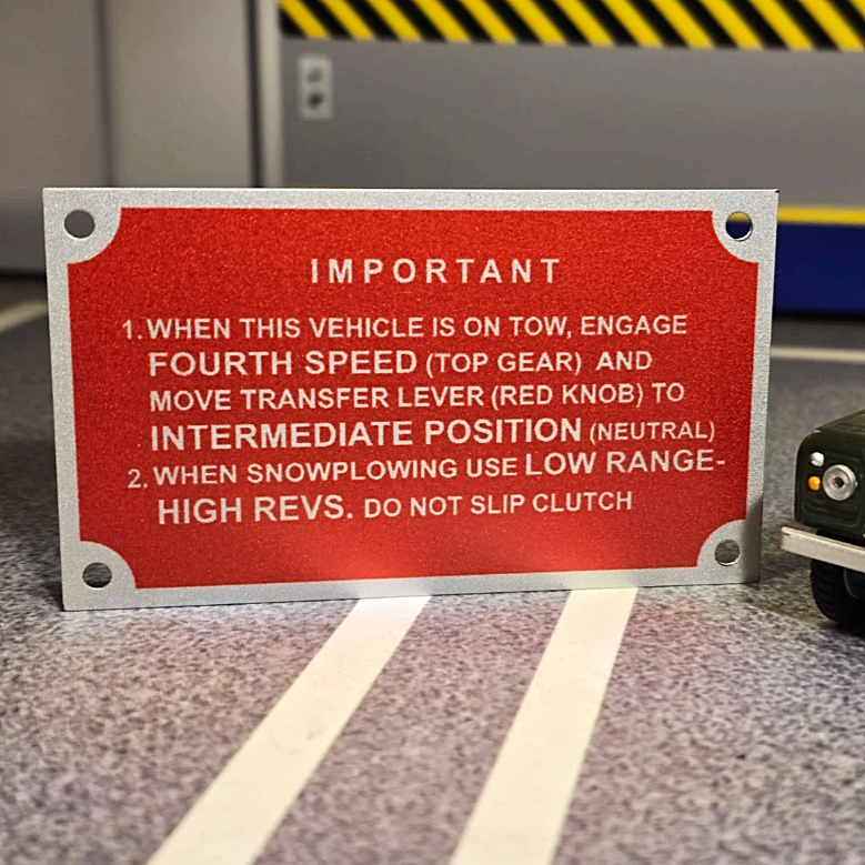 Land Rover Series NADA USA Bulkhead Chassis Snow Plough Information Plate/Plaque (Variant Available)