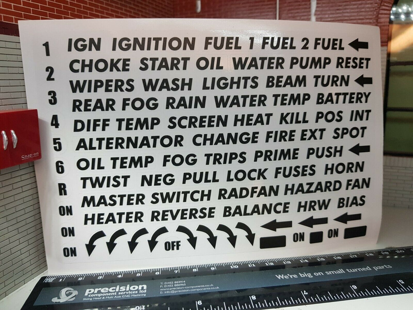 Classic Rally Race Kit Car IVA SVA Lucas Dash Switch Label Decal Set Kit