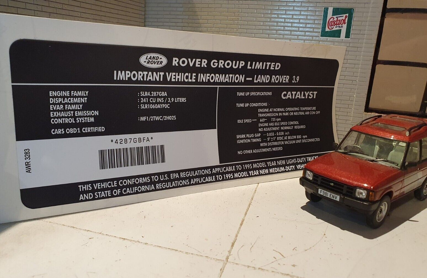 3.9 V8 Emissions Compliance Info Decal AWR3283