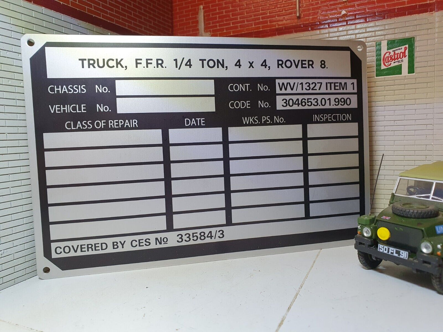 Land Rover Series 2 2a 24v FFR 1962 Build Contract Plate WV/1327