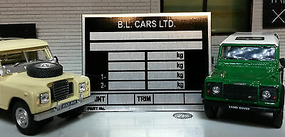 Land Rover Series 3 Military FFR Lightweight Chassis Information Plate Plaque