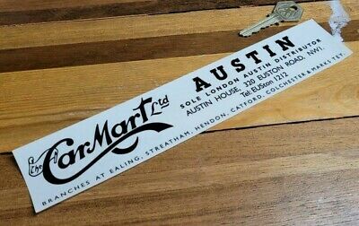 Carmart London Austin Dealer Distributor Classic Vintage Window Decal Sticker