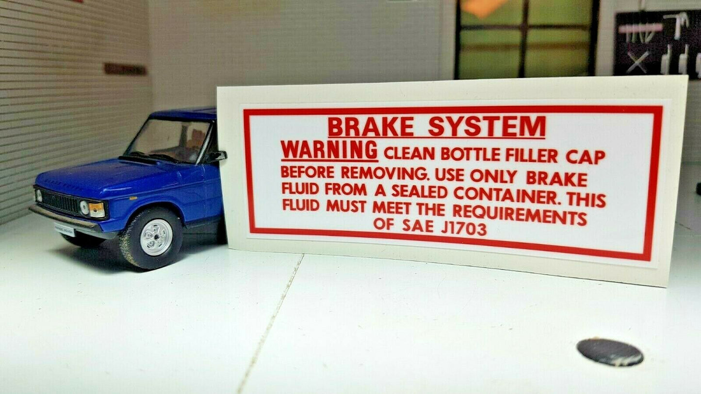 Range Rover 3.5 V8 80s Brake Fluid Reservoir Servo Decal Sticker 607394 RTC3657