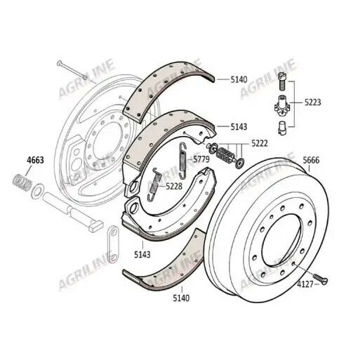 Fordson Dexta, Super Dexta Brake Shoe & Retaining Spring Kit 2000 3000 2600 2610