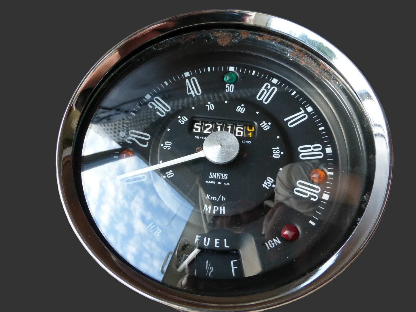 Chromblende, Glas und Dichtung für Smiths Tachometer Austin Morris BMC Mini Cooper