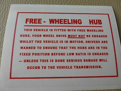 Land Rover Series AVM Fairey MAP Freewheeling Hubs Windscreen Bulkhead Decal