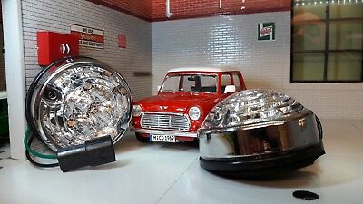 Mini Classic LED Clear Indicator Light Unit & Chrome Rim Trim Retro 12v 74mm x2