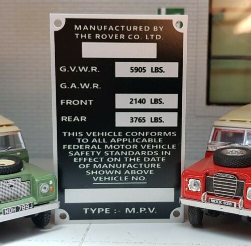 Land Rover Series 2a 3 NADA USA Export Information Plate 109 LWB Petrol