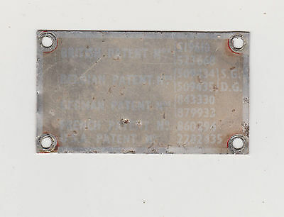 Land Rover Series 1, 2 litre Petrol Rocker Cover Patent Info Plate 213245
