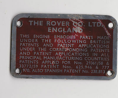 Land Rover Series 1 2 2a 2.0 Litre Diesel Rocker Cover Patent Info Plate Badge