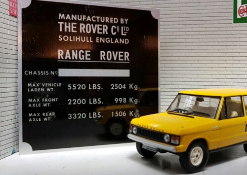 Land Rover Range Rover Classic 2 Door Suffix A Alloy Chassis Plate