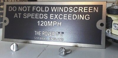 Land Rover Series 1 Folding Screen Warning Bulkhead Plate & Screws