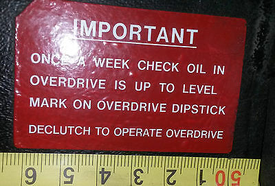 Land Rover Series 1 2 2a 3 Overdrive Fairey Fairy Info Dash Bulkhead Decal