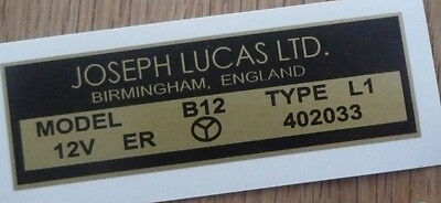 Land Rover Early Series 1 1949-57 Lucas B12 Coil Black/Gold Sticker Decal