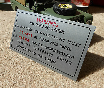 Land Rover Series Defender Bulkhead AC Warning Seatbox Information Plate/Plaque