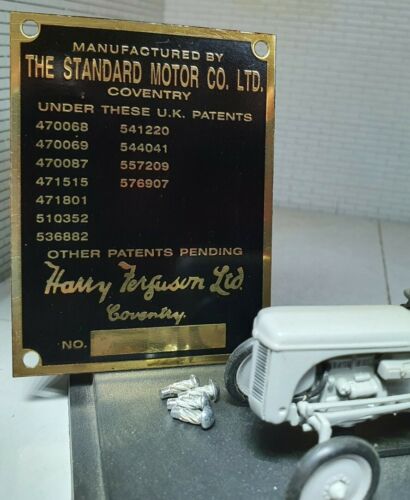 Ferguson TE20 TEA20 Continental Brass Tractor Commission Patent Number Plate