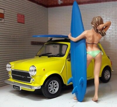 Surfing Surfer Female Girl & Surf Board VW Bay Diorama 1:24