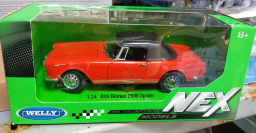 Alfa Romeo 2600 Spider Roof Up Red 1:24 Scale Diecast Model Car Welly 24003
