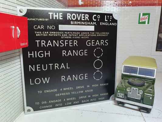 Land Rover Series 1 2 88 109 Bulkhead Gear/Transfer Box Information Plate/Plaque