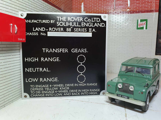 Land Rover Series 2a Bulkhead Gear/Transfer Box Information Plate/Plaque 88