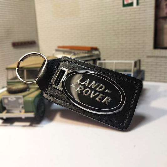 Land Rover Quality Enamel Black/Silver Leather Key Ring