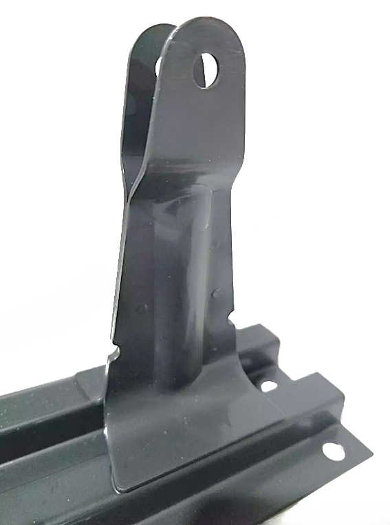 A closeup of the mounting point on a Land Rover Series centre seat mounting Bracket in Black. 