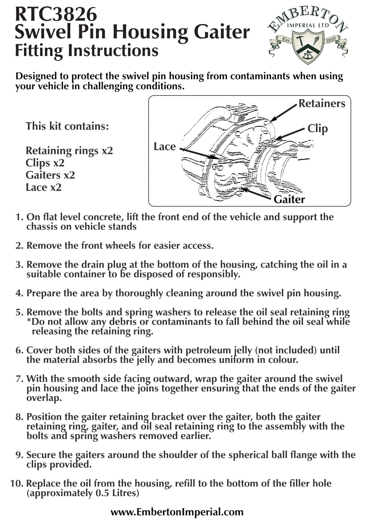 276954 / RTC3826 Swivel Pin housing Gaiter Fitting Instructions