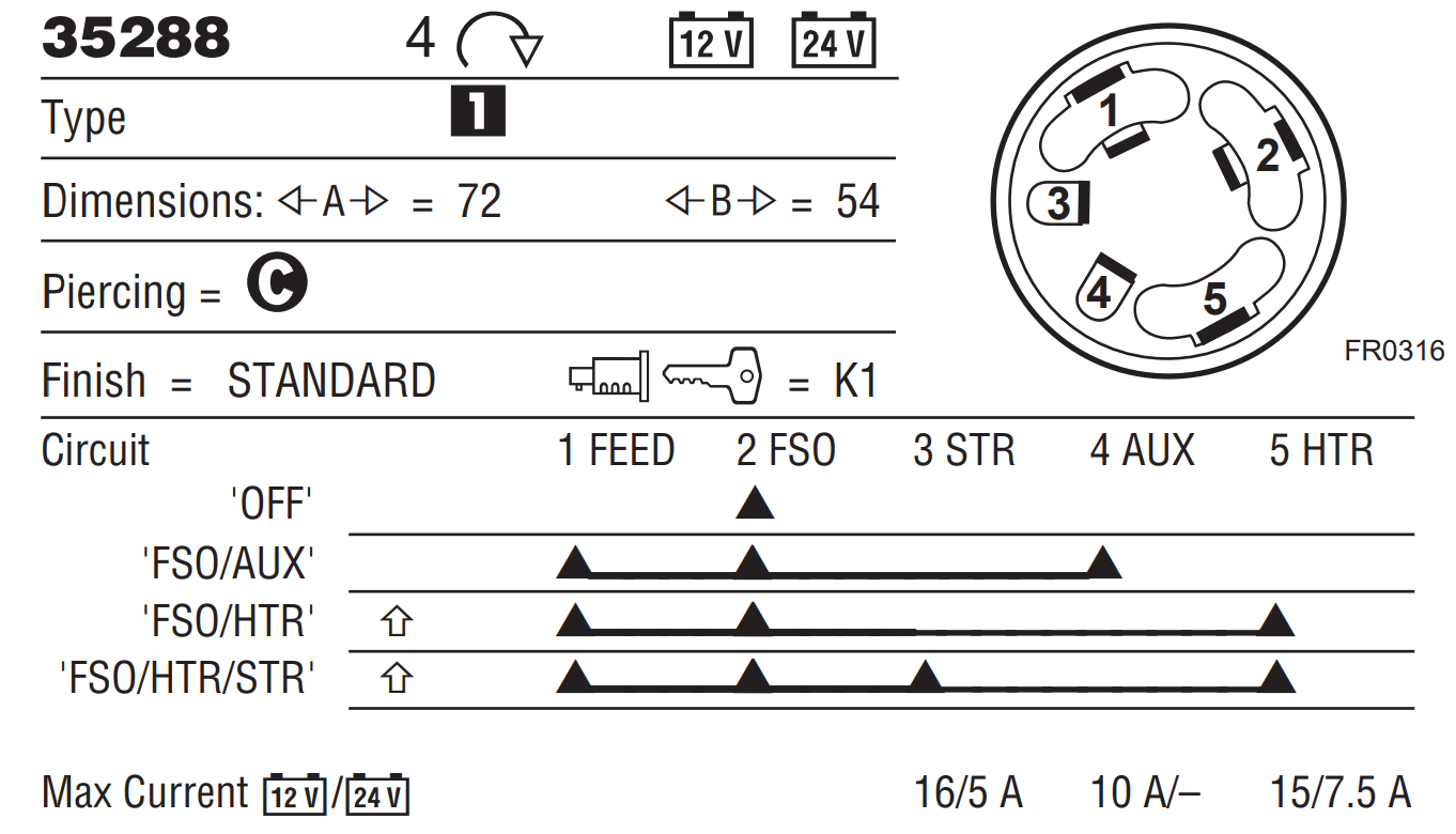Land Rover Series 2, 2a & 3 575081 PRC2670 Diesel Ignition Switch