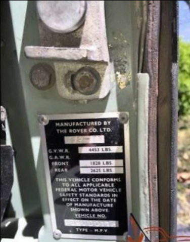 Land Rover Series Bulkhead Body NADA USA Export Compliance Petrol Plates