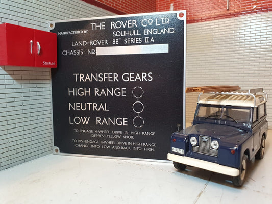 Land Rover Series 2a Bulkhead Gear/Transfer Box Information Plate/Plaque 88 SWB