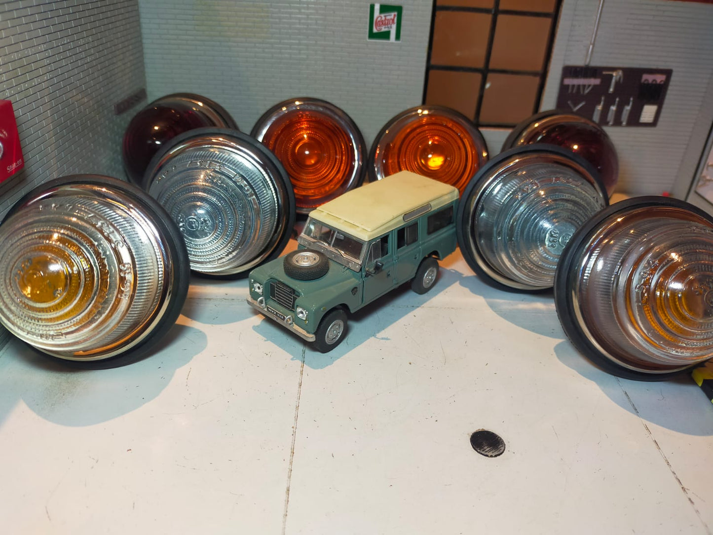 Land Rover Series 2 2a L594 Glass Lens External Lights Complete Set With Lucas Bulbs - CLEAR FRONT INDICATORS