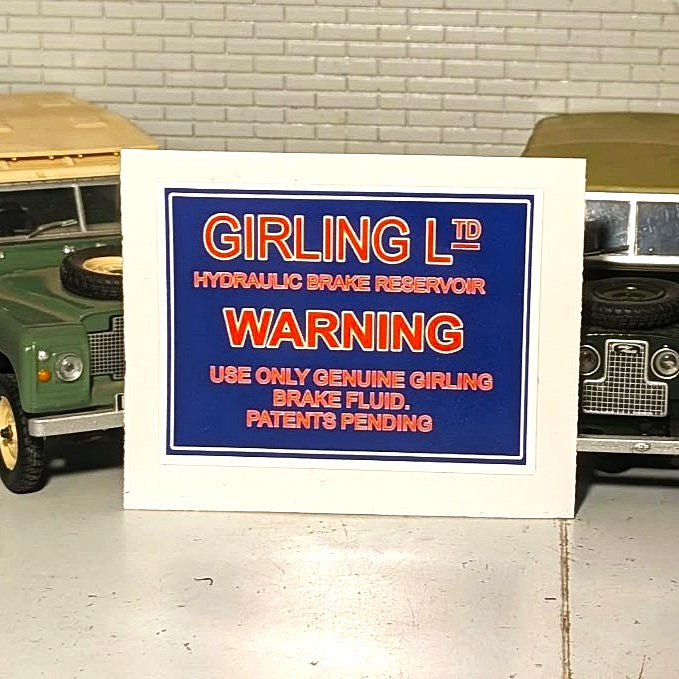 Lucas Girling Clutch Brake Reservoir Label Decal for Land Rover Series 1 2 2a