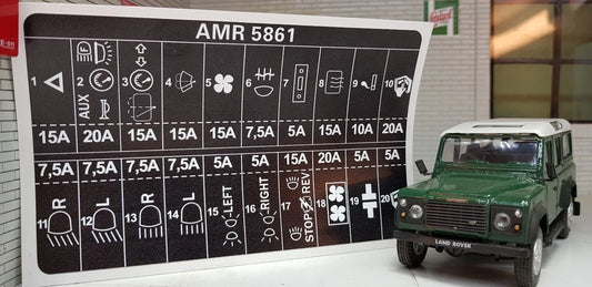 Land Rover Defender 90 110 Aufkleber-Etikett-Abzeichen AMR5861 Sicherungskasten-Informationen