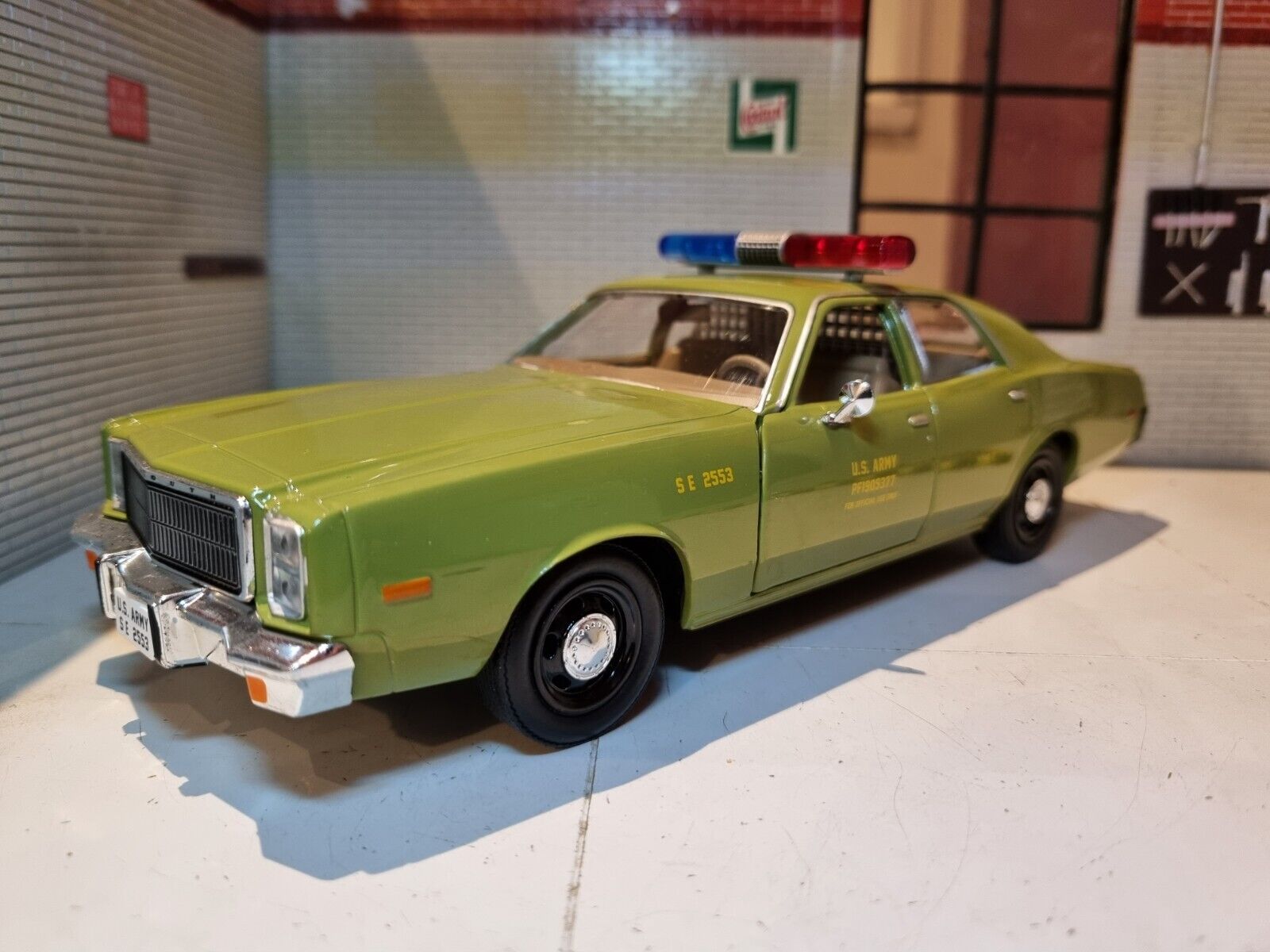 3/4 View (facing left) of A 1:24 Scale Green Plymouth Fury