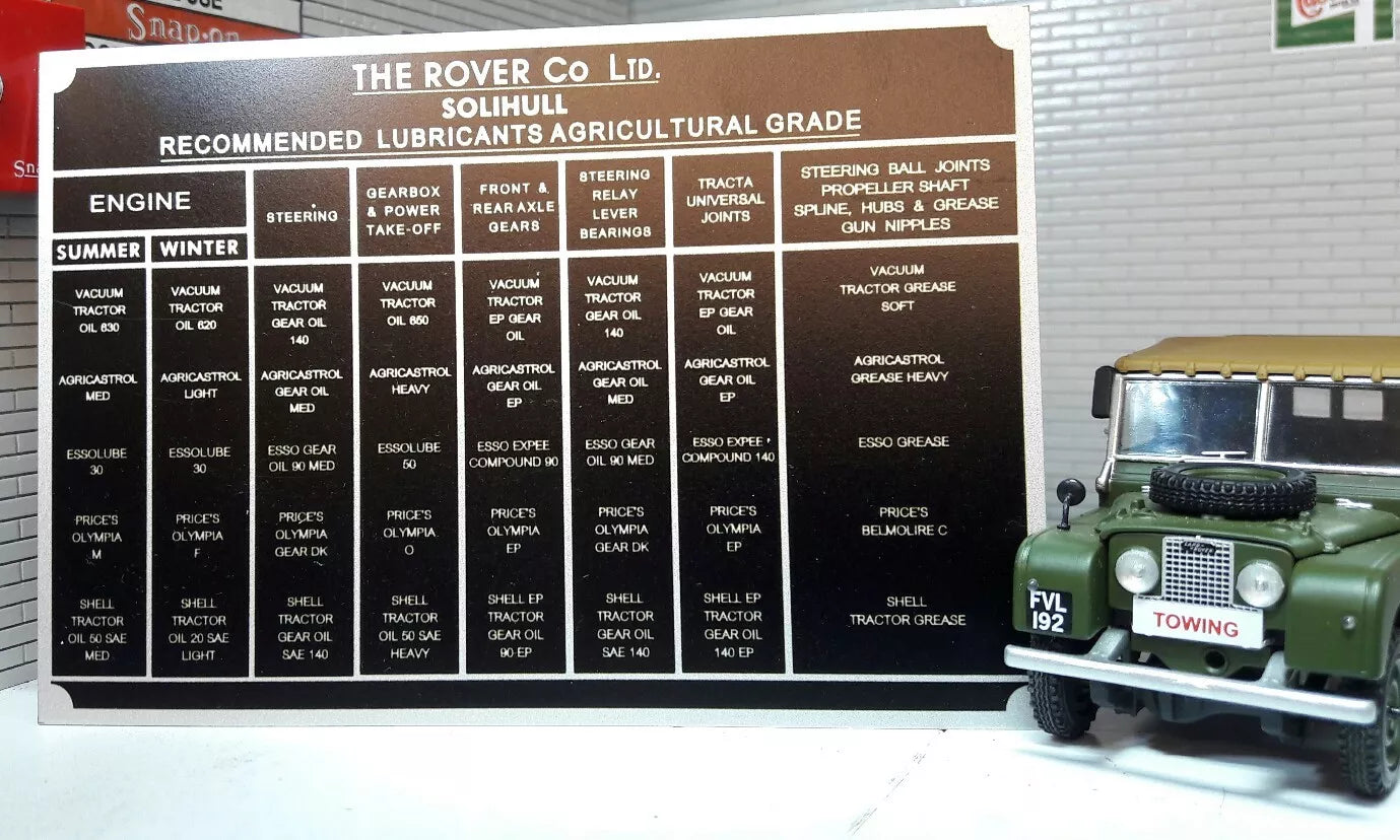 Land Rover Series 1 Lubricants Oil Information Plates (Variants Available)