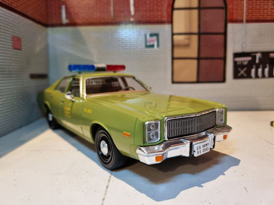 3/4 View (facing right) of A 1:24 Scale Green Plymouth Fury