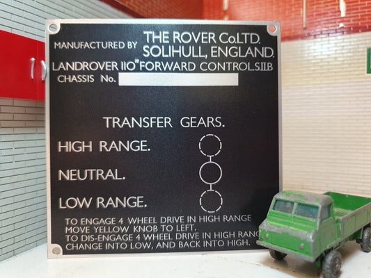 Land Rover Series 2B IIB Forward Control Bulkhead Gear/Transfer Box Info Plate