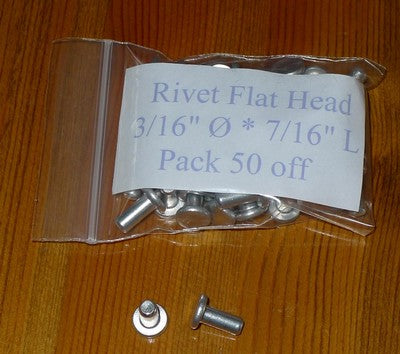 3/16” diameter Solid Aluminium Flat Headed Rivet - Pack of 50 (choice of length)