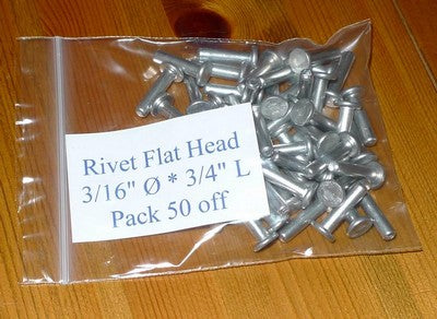 3/16” diameter Solid Aluminium Flat Headed Rivet - Pack of 50 (choice of length)
