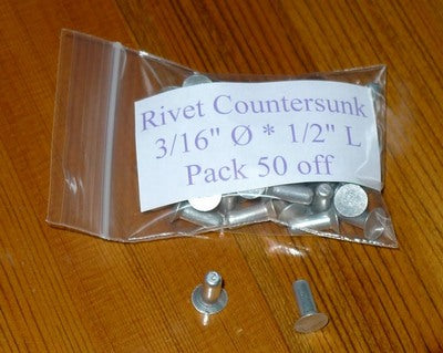 3/16” Diameter Solid Countersunk Aluminium Rivet - Pack of 50 (choice of length)