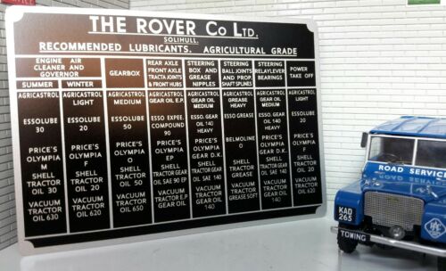 Plaque d'information sur les lubrifiants pour cloisons Land Rover série 1 80 86 88 107