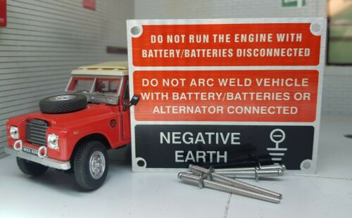Land Rover Series 2, 2a, 3 Front Panel Negative Earth Info Plate 396116