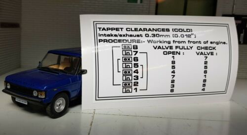 Range Rover Classic VM Turbo Diesel Engine Bay Tappet Clearances Decal Only