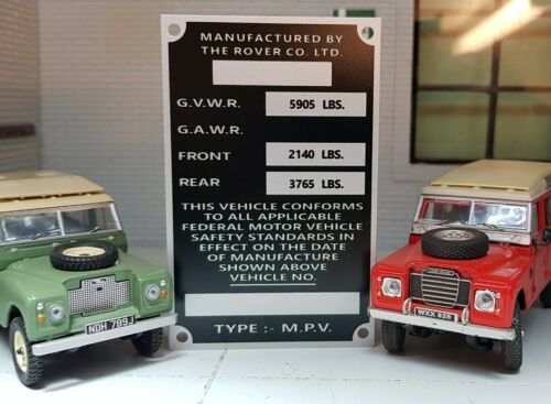 Land Rover Series 2a 3 NADA USA Export Information Plate 109 LWB Petrol