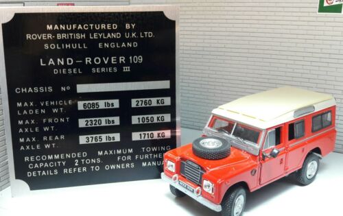 Plaque d'information de boîte de vitesses/boîte de transfert de cloison Land Rover série 3 109 Diesel