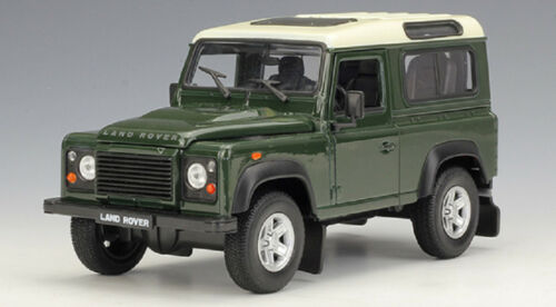 Modell Land Rover Defender Grün-Weißes Dach TD5/TDCI 90 Welly Druckguss im Maßstab 1:24
