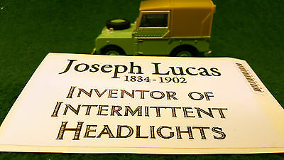 Land Rover Series 1 2 2a 3 Lucas Comedy Autocollant de lumières intermittentes