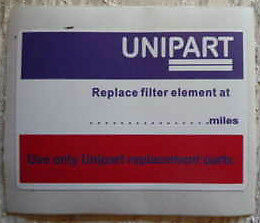 Land Rover Series 3 Stage 1 V8 90 110 Unipart Service due Bulkhead Sticker Decal